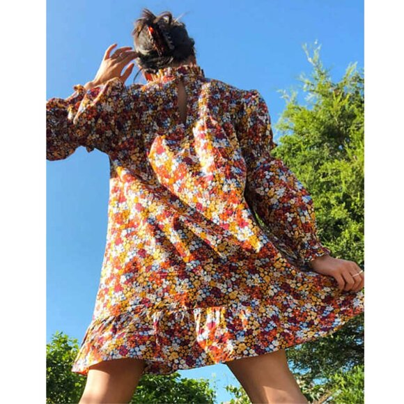 VIOLET ROMANCE Poplin Smocked Ruffle Mini Dress Multicolor Ditsy Floral Size 2 - Picture 10 of 10